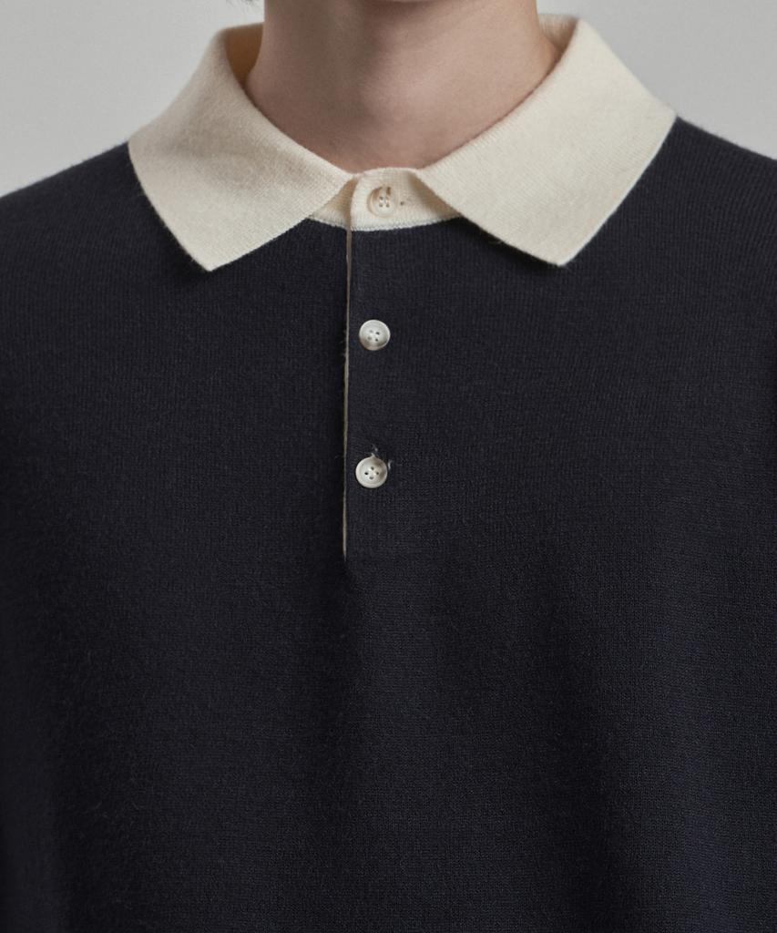 WORK ON BODY OFF Par Semi-Overfit Two-Tone Collar Knit [Navy]
