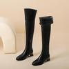 Krazing Pot Микрофибра из коровьей кожи Круглый носок Средний каблук Ботфорты выше колена Размер 46 Размер 45 Слипоны Большой размер Женские Сохраняют тепло Длинные сапоги