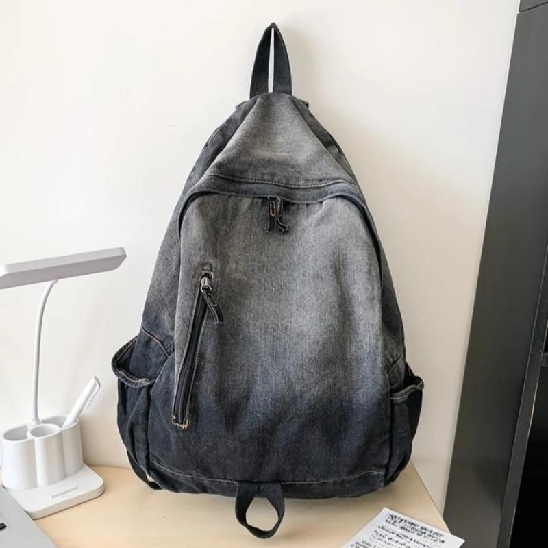 Men's and Women's Backpacks, Student School Bags, Large-Capacity Washed Denim Bags