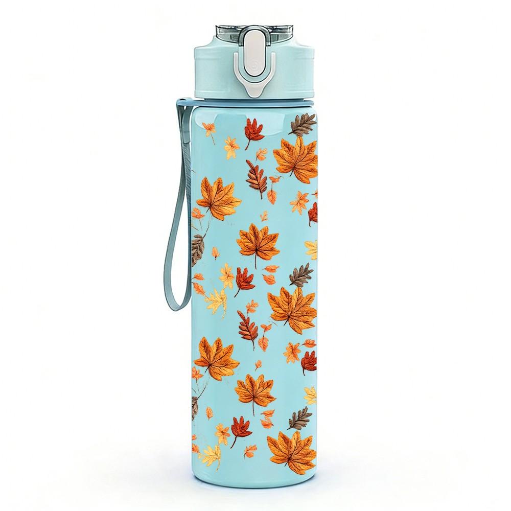 1PC Autumn Dry Fall Leaf Scatter Print 750ml Color Plastic Sports Water Bottle Leakproof Flip Straw Lid Suitable for Sports Office Home Use