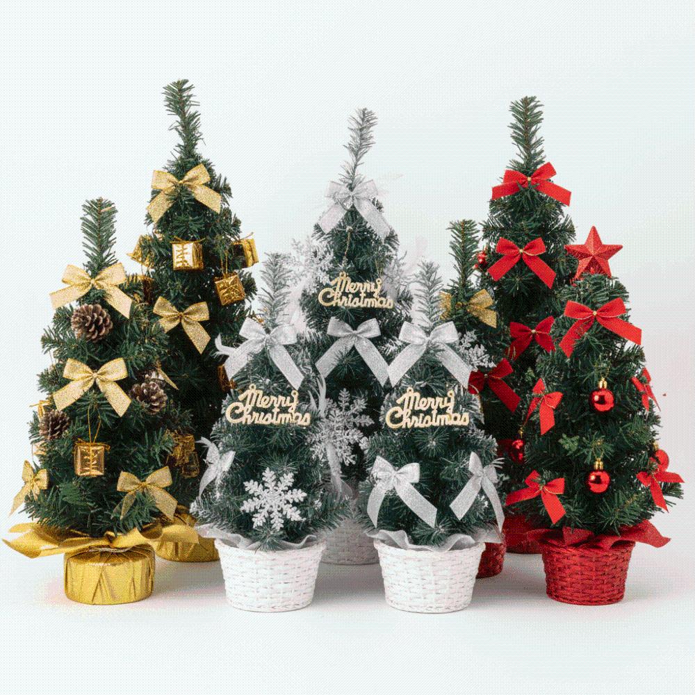 Three Sizes Mini Christmas Tree Golden Silver Red Small Potted Plants Apartment Dwellers