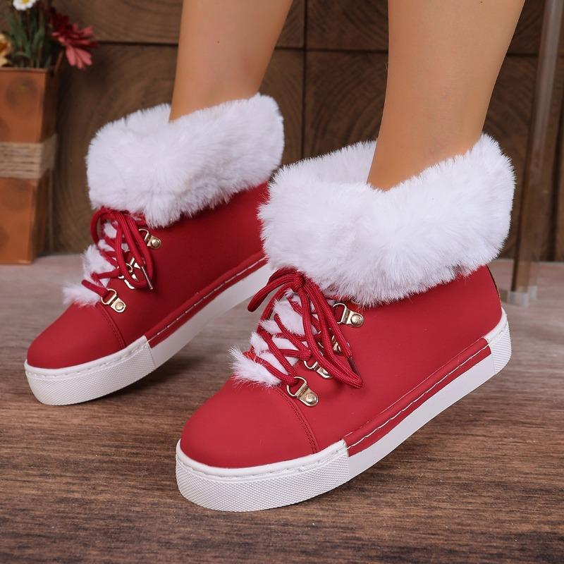 Женские зимние короткие ботильоны с длинной меховой отделкой, сноубутсы под кожу, больших размеров с флисовой подкладкой и утолщенной подошвой