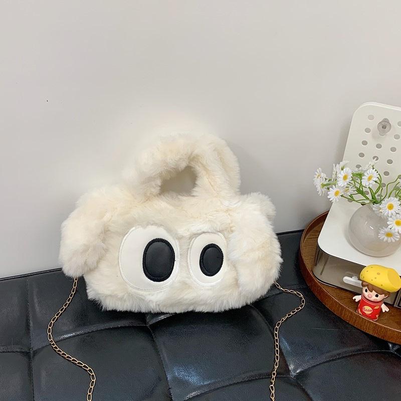 2025 Furry Handbag for Students - Cute Girl's Plush Crossbody with Big Eyes