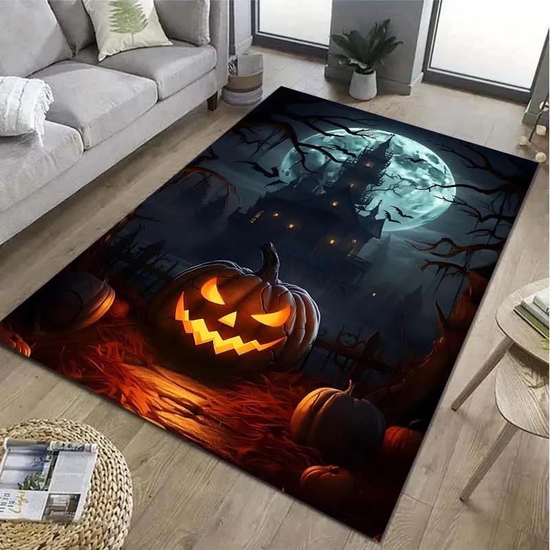 Halloween Pumpkin Head Pattern Floor Rug Carpets Living Room Bedroom Bedside Bathroom Floor Mat Area Rug Room Decor Gift