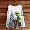 Women's Fashion Round Neck Long Sleeve Christmas Print Casual Knit Pullover Top