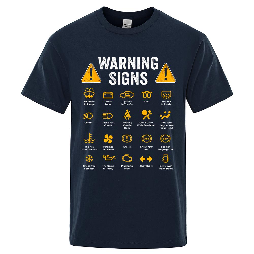 Summer Driving Warning Sign Printed Round NeckT-shirt Casual Plus Size Pure Cotton Soft Loose Hip-hop Street Short Sleeved Shirt