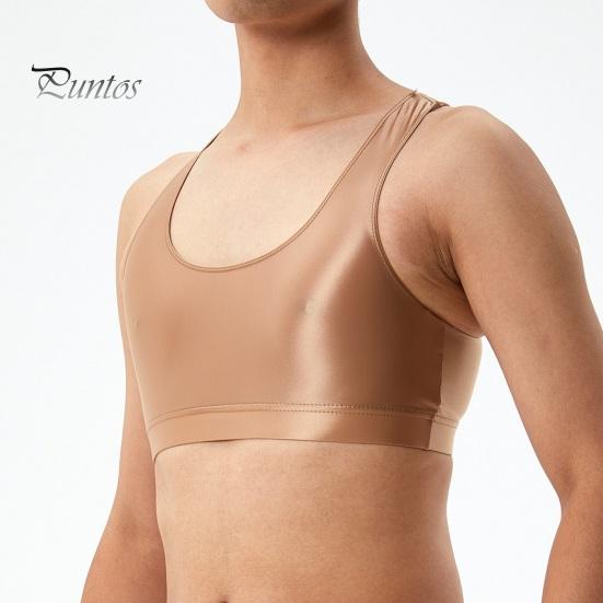 Мужской сексуальный глянцевый шелковистый жилет с круглым вырезом без рукавов, топы на бретельках, сплошной цвет, узкие топы с гладкой поверхностью