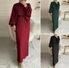 Southeast Asian Fashion Lantern Sleeves Waist Hip Crewneck Long Sleeve Women's Dress Plus Size