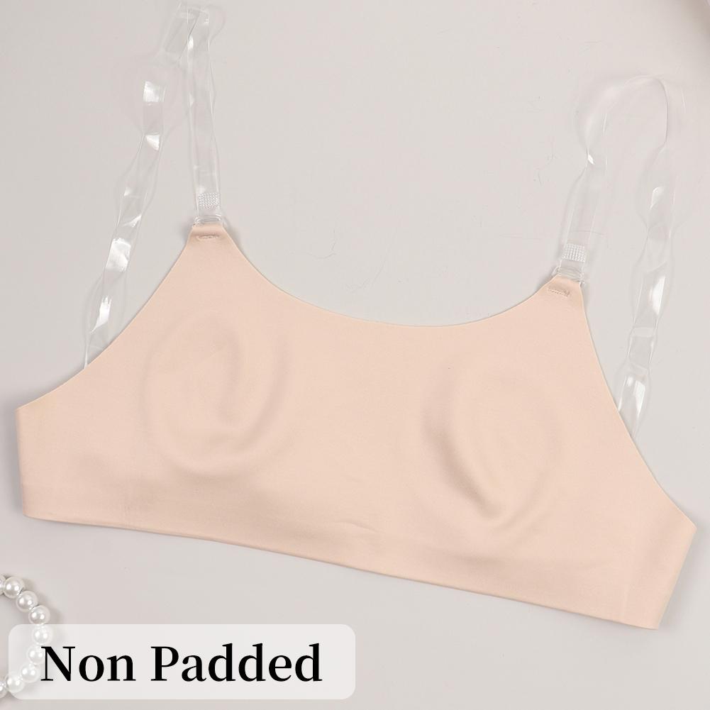 Varsbaby Seamless Low Back Bra with Clear Strap Wireless Non Padded Bralette for Women Backless Dress/Top