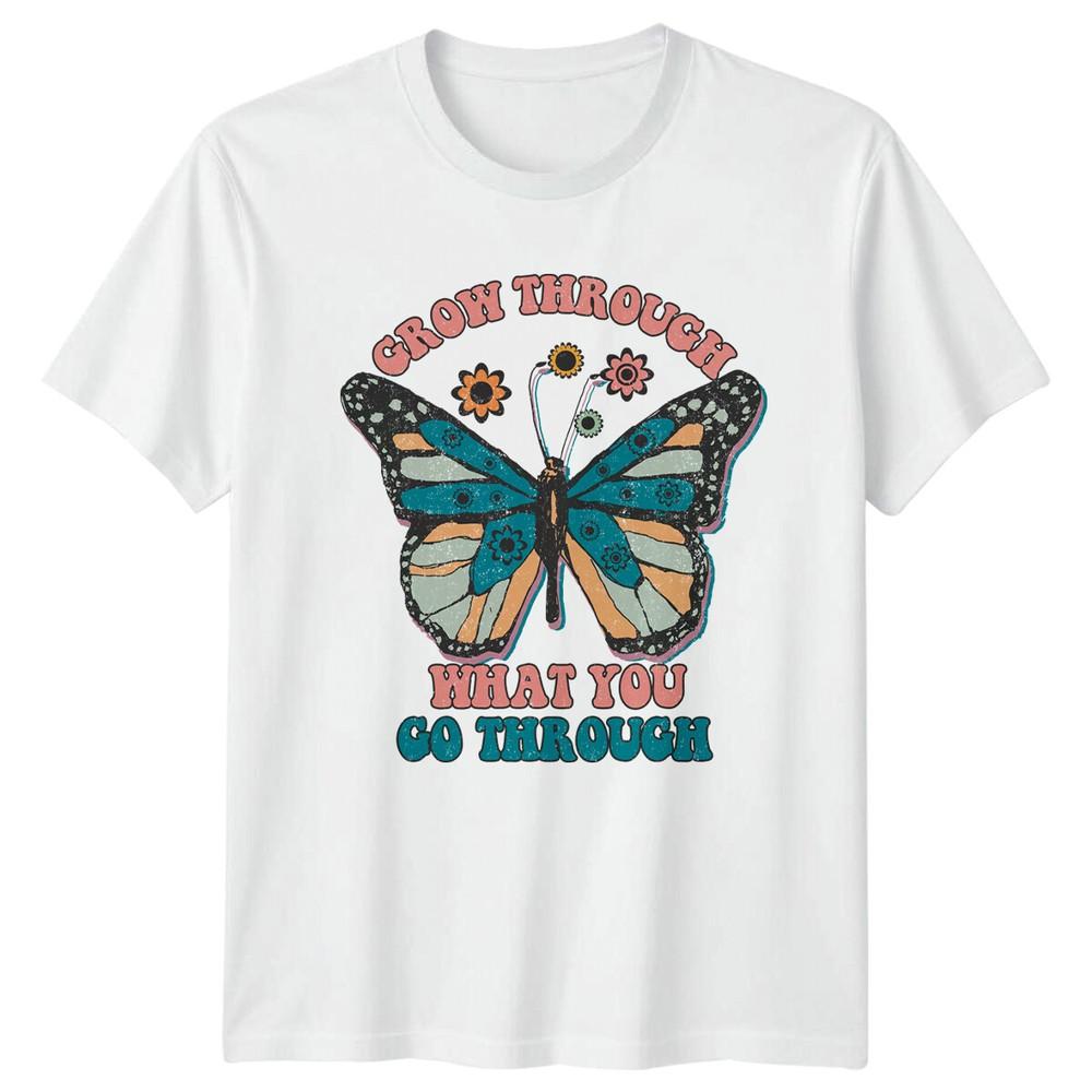 Grow Through Butterfly Retro Nature Graphic TShirt