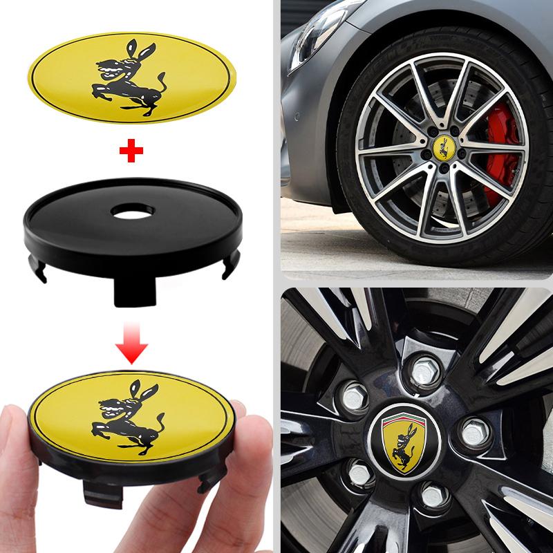 4pcs For Ferrari Donkey Auto Accessories 56mm+60mm Ferrari Donkey Logo Badge Emblem Car Wheel Hub Center Caps Rim Cover Stickers