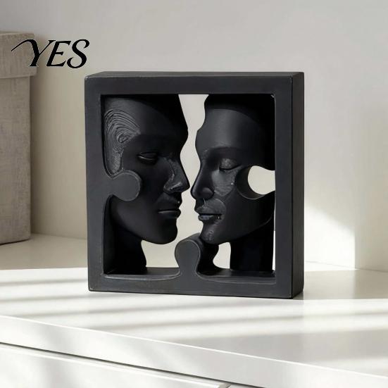 Статуя человеческого лица, 3D-печать, двойная скульптура, современное абстрактное боковое украшение, скульптура, художественная матовая черная, для украшения стола