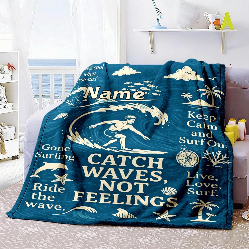 Surfing Theme Home Blanket Customize Your Names Comfortable Soft Lightweight Allseason Multipurpose Blanket For Picnics Sofas Offices Beds Living