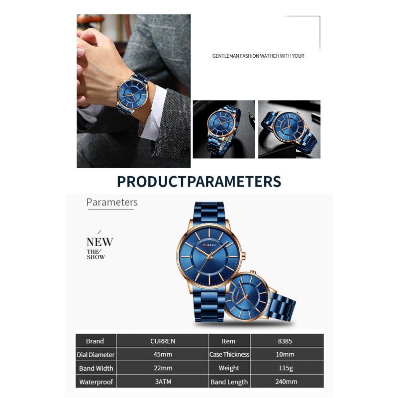 CURREN Новые лучшие мужские часы с ремешком из нержавеющей стали, японский механизм, мужские деловые часы со стальным ремнем