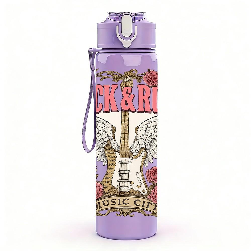 1PC Rock Roll Tower Art 750ml Color Plastic Sports Water Bottle Leakproof Flip Straw Lid Suitable for Sports Office Home Use