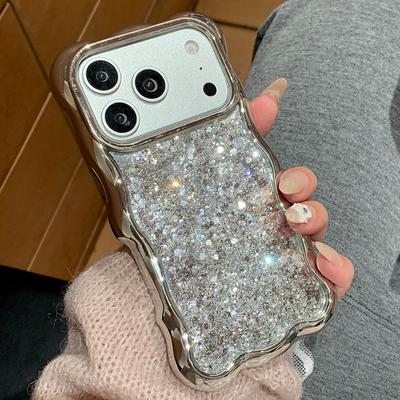 Чехол для телефона с блестками и волнистым краем для iPhone 17 16 15 14 13 Pro Max, гальванизированный, ударопрочный, мягкий ТПУ, задняя крышка