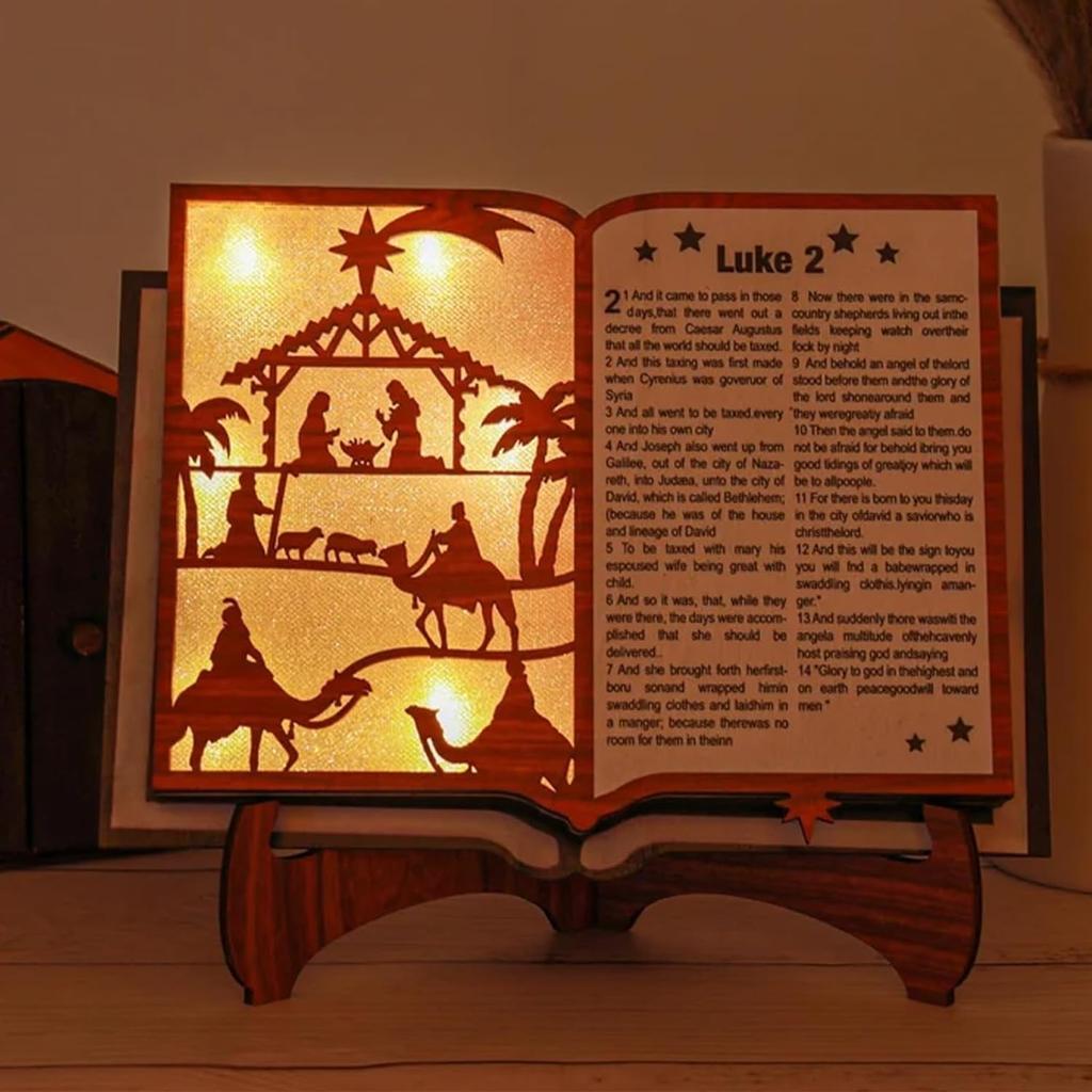 3D Рождественский деревянный вертеп с подсветкой, деревянный набор для Рождества, украшения для рождественских сцен со светодиодной подсветкой для украшений полок