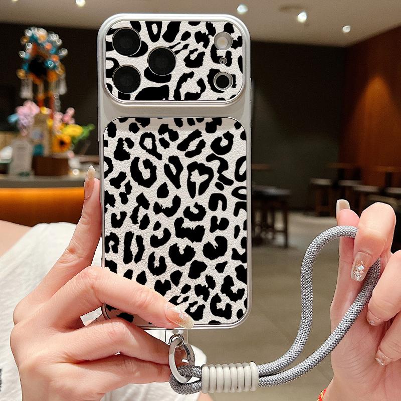 Кожаный чехол-шнурок с принтом леопарда для iPhone 18 Pro Max Гибридный ТПУ+ПУ Противоскользящая мягкая крышка для iPhone 17 16 15 14 13 Pro Max