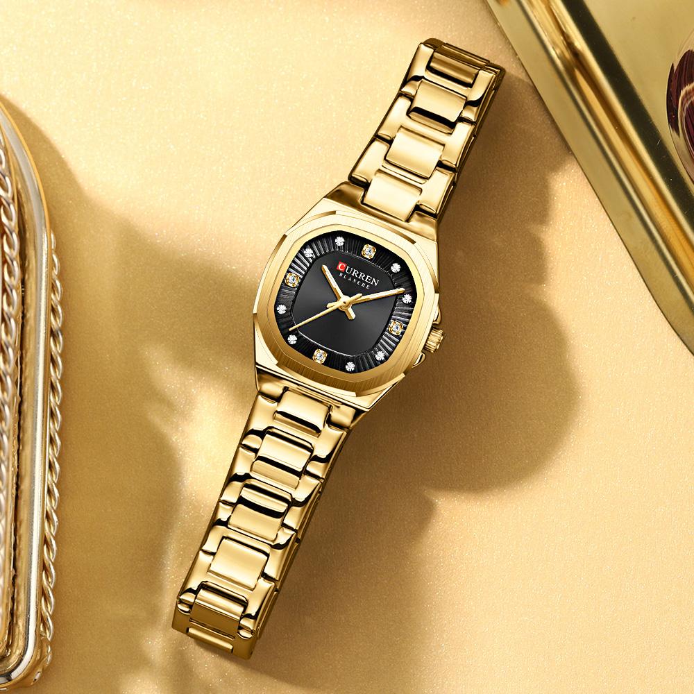 CURREN Gold Women's Watch Diamond Accents Stylish Stainless Steel Band Elegant Design Comes with Free Box