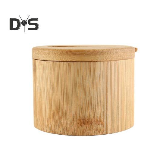Бамбуковая солонка с магнитной поворотной крышкой, круглая солонка для хранения соли, перца, сахара, трав, функциональный контейнер для специй, емкость для хранения
