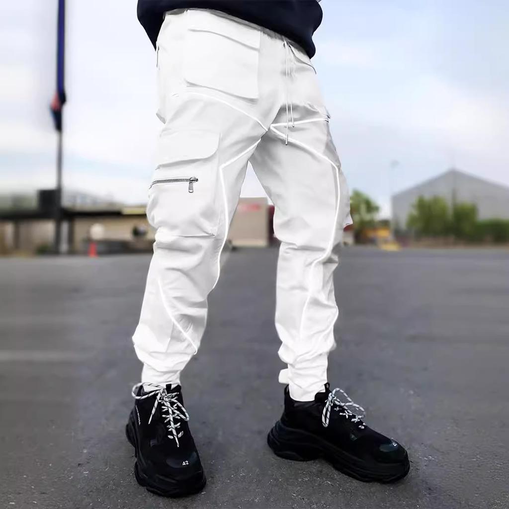 Спортивные брюки-карго со светоотражающими полосками, модные уличные спортивные штаны в стиле хип-хоп, черные, белые, в стиле пэчворк, хипстерские мужские брюки