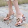 Fashion Liyke New Fashion Diamond Square High Heels Platform Slippers For Woman Crystal Flower Designer Sandals Transparent Shoes Women