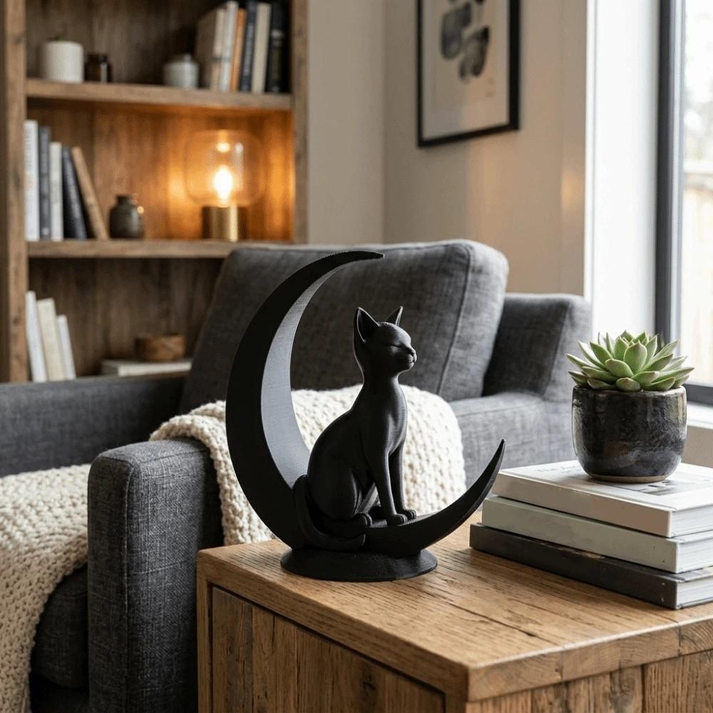 3D Printed Cat Sculpture Minimalist Style Desktop Decoration Dark Style Cat Statue Party