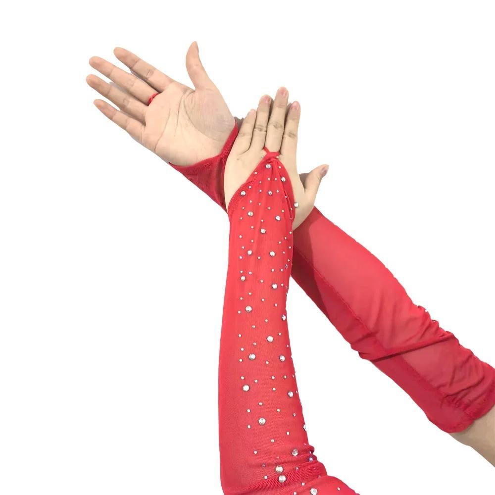 1 Pair Breathable Fingerless Gloves Rhinestone Sunscreen Arm Sleeves Long Elegance Mitten Women