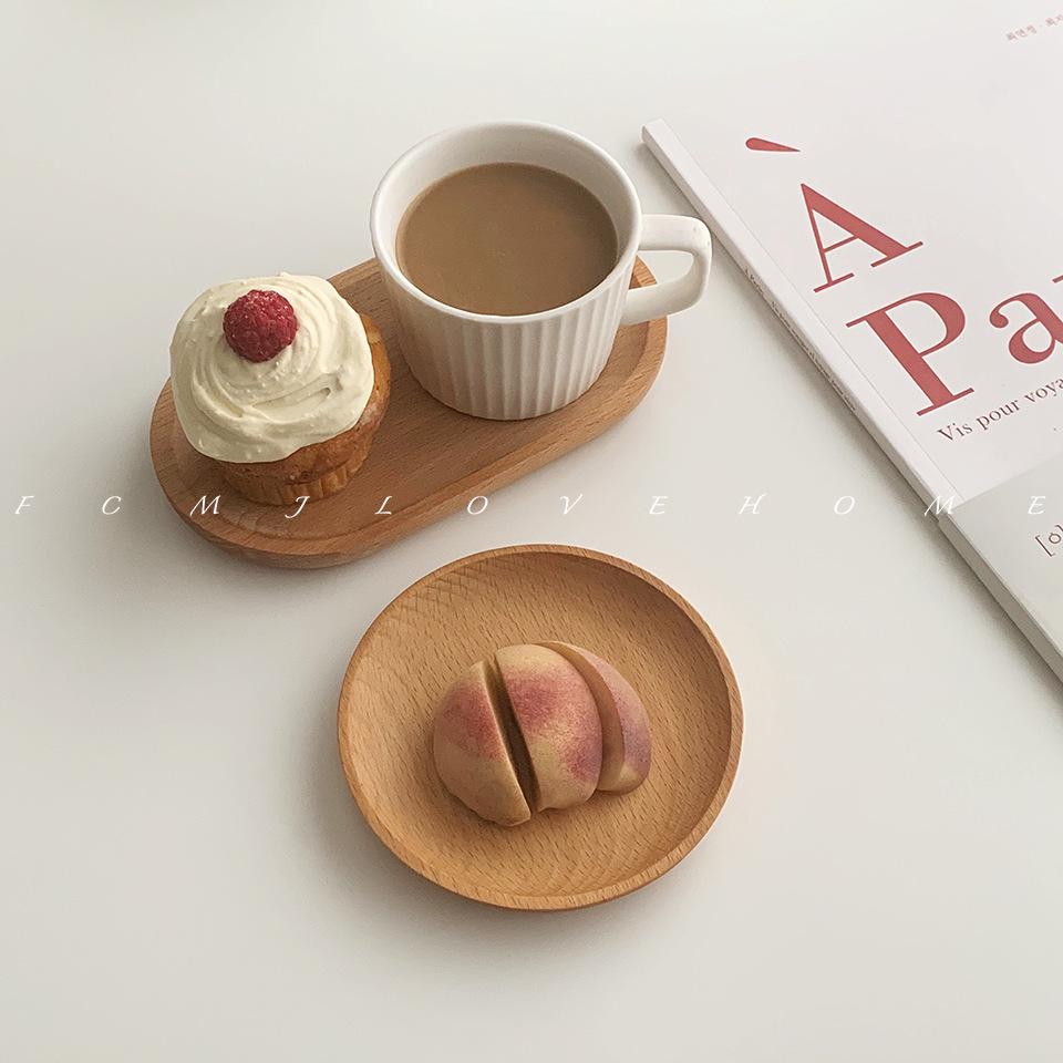 Small Oval Wooden Japanese Style Tray for Desserts and Afternoon Tea, Made of Solid Wood.