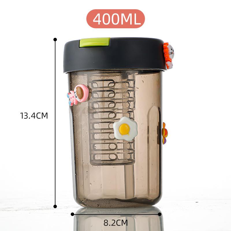 Пластиковый стакан для воды с высокой эстетической ценностью, с разделением для чая, летний стакан для двойного питья с крышкой и соломинкой, 400 мл, офисный стакан для напитков