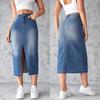 Летняя женская джинсовая юбка с разрезом на бедре, юбка трапециевидной формы, тонкая полуюбка