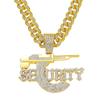 Full Diamond Sniper Rifle SEURITY Letter Cuban Chain Pendant, European and American Men's Personalized Jewelry