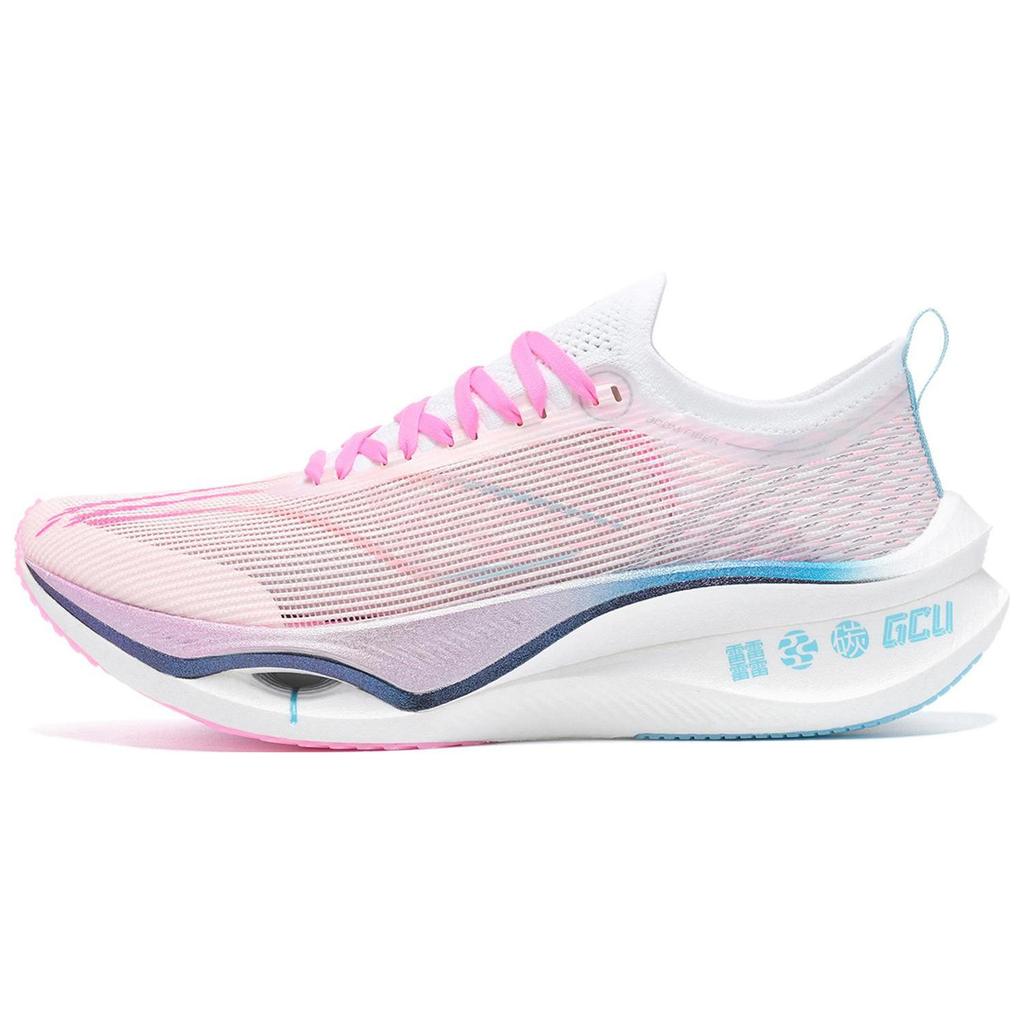 Li Ning Feidian 3 Ультратонкие Кроссовки для бега с амортизацией 'Конь', нескользящие, износостойкие, низкие, унисекс, розово-синие ARMT033-3