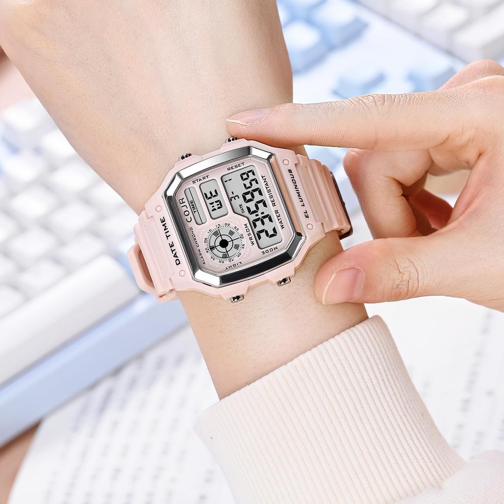 [COJR] Мужские цифровые часы, водонепроницаемые наручные часы 5 АТМ, многофункциональные, будильник, секундомер, дата, день недели, светодиодная цветная подсветка, популярные, бег,