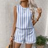 1116 summer European and American women's clothing striped casual suit sleeveless crew neck top + loose shorts two-piece set