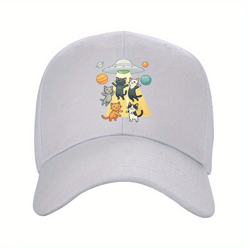 Funny Cat UFO Baseball Cap Aliens Graphic Adjustable Outdoor Sun Hat