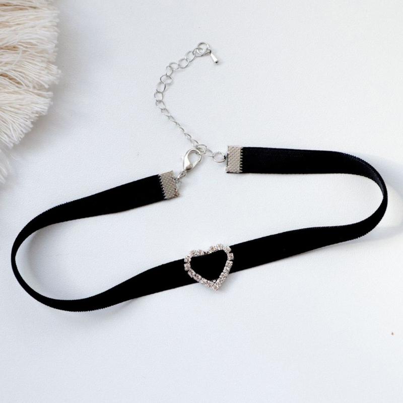 Хрустальное круглое сердце любви Черный бархат - Ожерелье-чокер с винтажными стразами в стиле панк, цепочка на ключицу, подарок для женщин