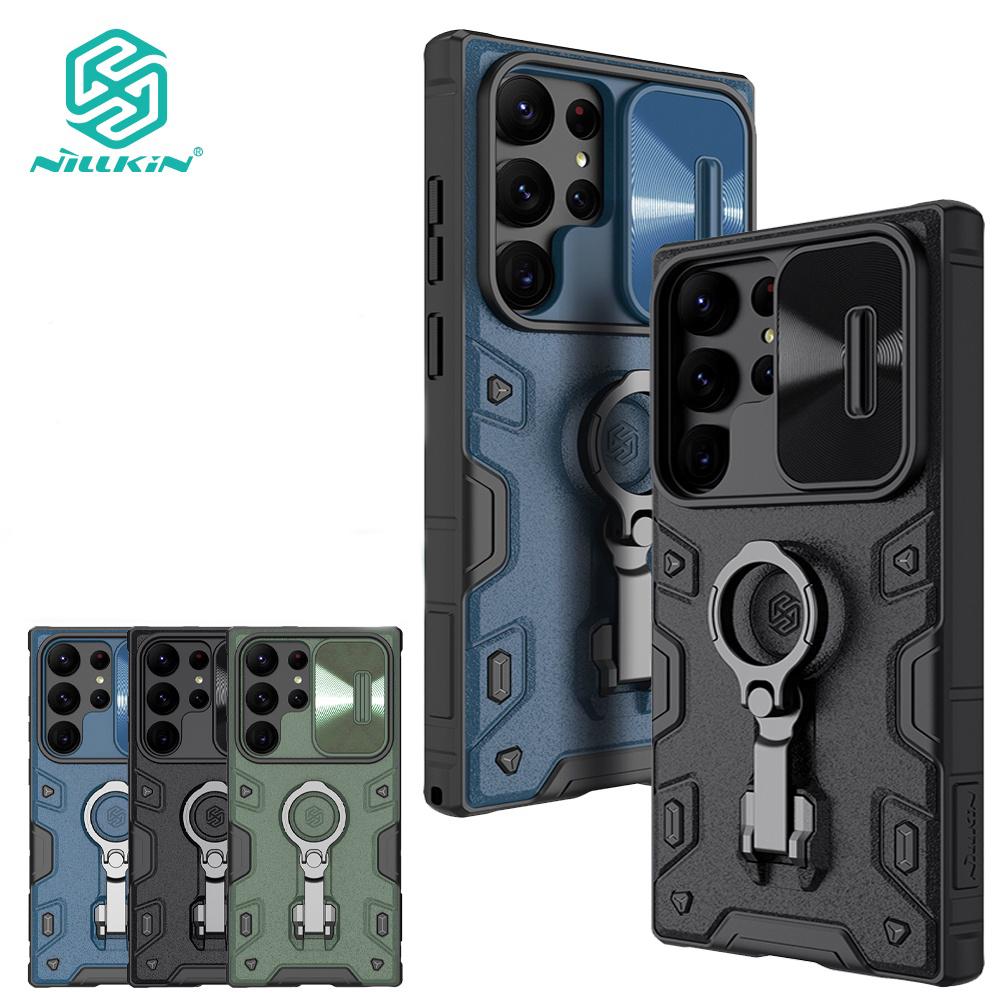 NILLKIN Чехол CamShield Armor Pro для Samsung Galaxy S23 Ultra, чехол для телефона с кольцом-держателем, слайдер для камеры, тяжелая защита, противоударная задняя крышка
