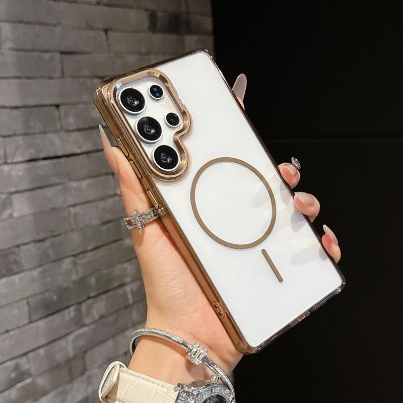 Metal Lens Frame Clear Phone Case For Samsung S25 Plus S24 FE S23 Ultra A16 A56 A36 A55 A15 Soft Edge Shockproof Wireless Charge Magnetic Back Cover