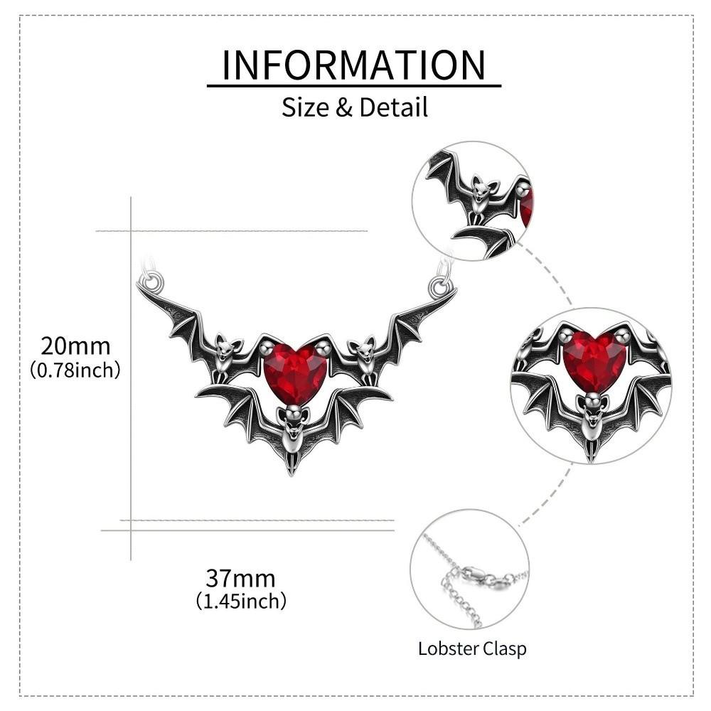 Black Silver Gothic Clavicle Chain Zinc Zinc Alloy Halloween Heart Choker Bat Wings Pendant Necklace Casual