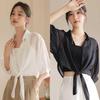 Женский белый шифоновый кардиган для защиты от солнца 2024 года - летняя шаль-топ с рукавом три четверти