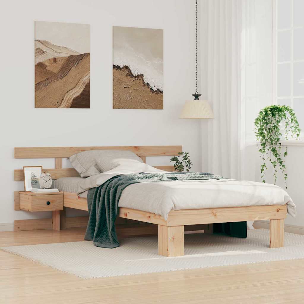 Brown Bed Frame with Headboard 75 x 190 cm Solid Pine Wood
