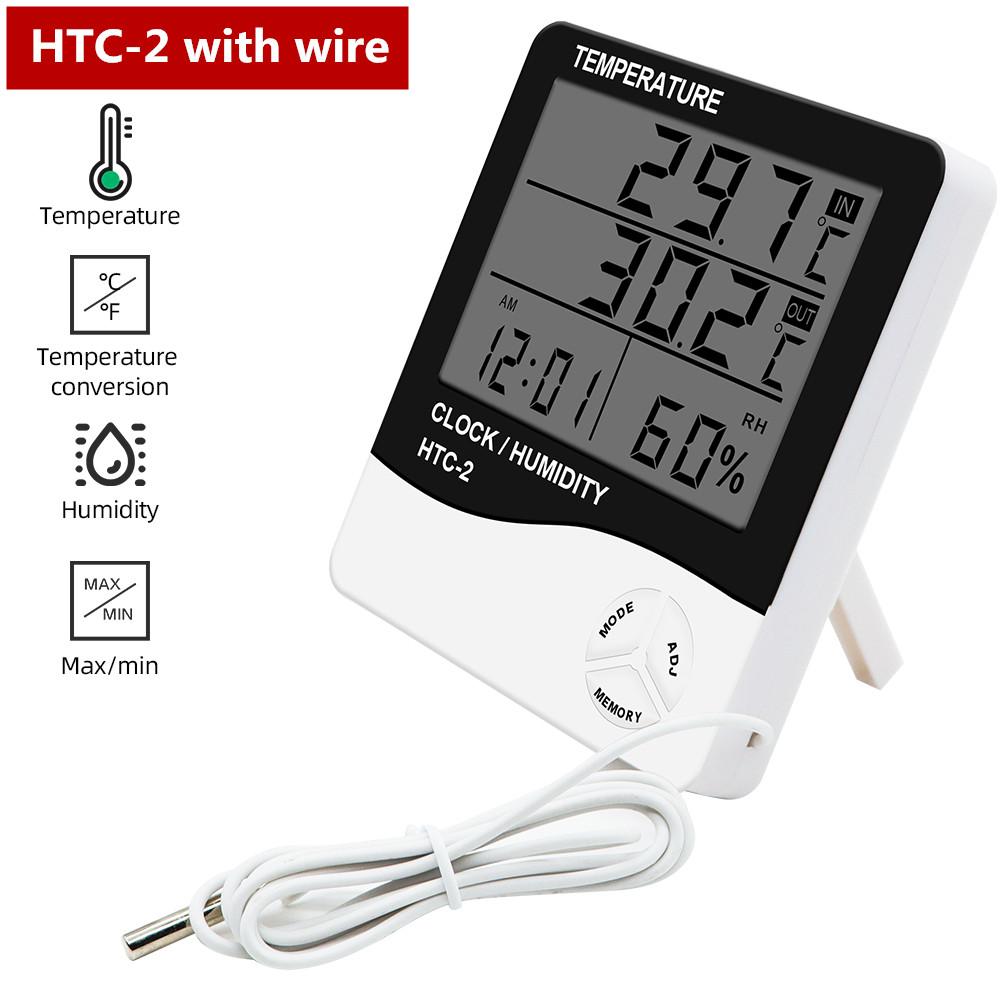 HTC-1 HTC-2 Цифровой измеритель температуры и влажности Электронный ЖК-термометр для помещений и улицы Гигрометр Метеостанция Часы
