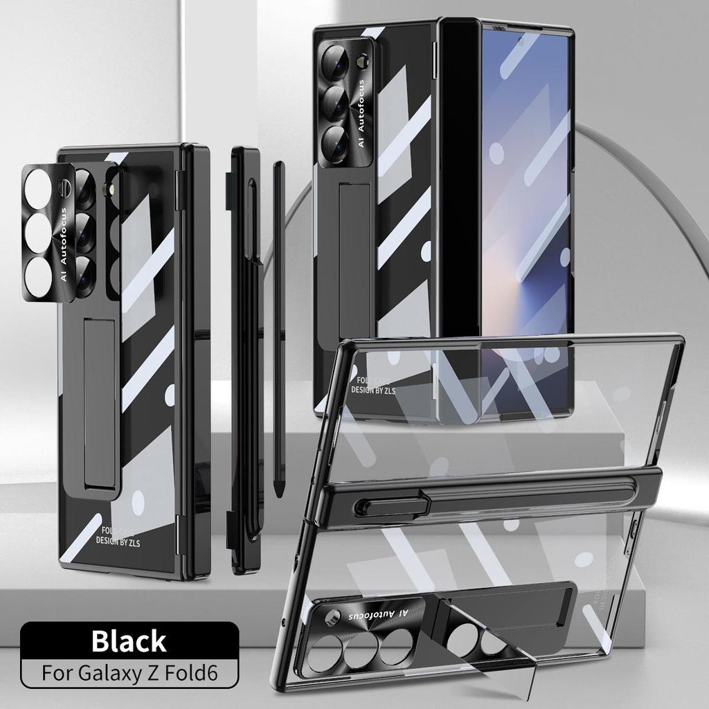 Чехол для Samsung Z Fold7/6: Двойной шарнир, Слот для стилуса, Гальванизированная прозрачная оболочка, Полная защита.