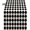 Decorative Table Cover for Home Modern Geometric Runner, Black And White Checkered Runner 72 Inch Striped Dining Decor Breathable Polyester