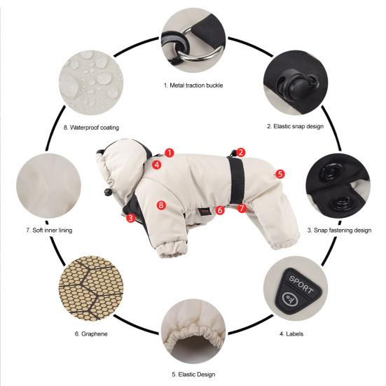 Зимнее пальто для собаки с капюшоном, застежка на пуговицах, куртка для щенка, теплая, ветрозащитная, толстовка с капюшоном для собак