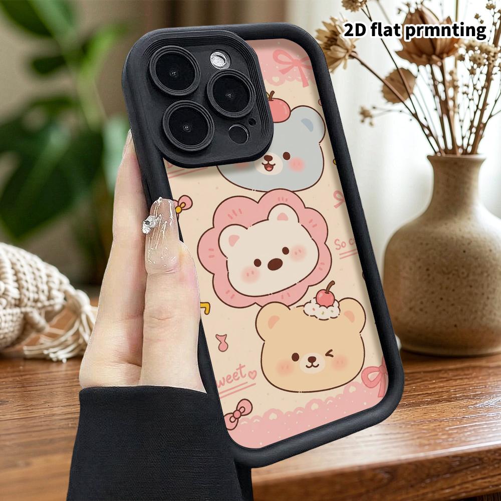 Phone case: 2D flat design suitable for iPhone 18 17 16 15 14 13 Pro protective case, stacked teddy bear heads, perfect holiday gift for Christmas and