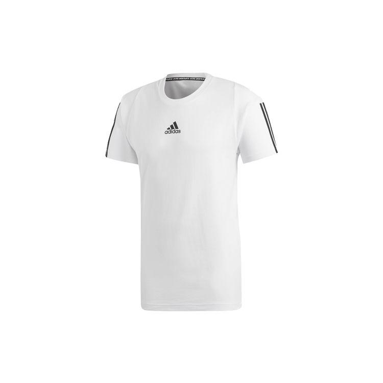 Adidas Three-Stripe Print Training Sports Short Sleeve T-Shirt Men Tops White DQ1453