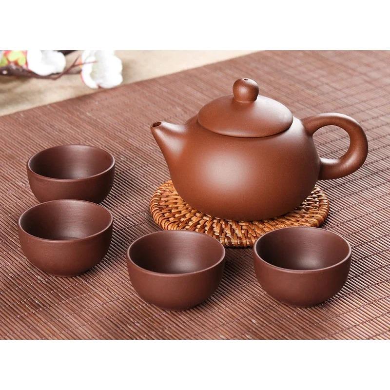 1 чайник и 4 чашки без основания Yixing Purple Sand Tea Set Travel Portable Tea Suit Китайская чайная церемония Товары Товары Chinos