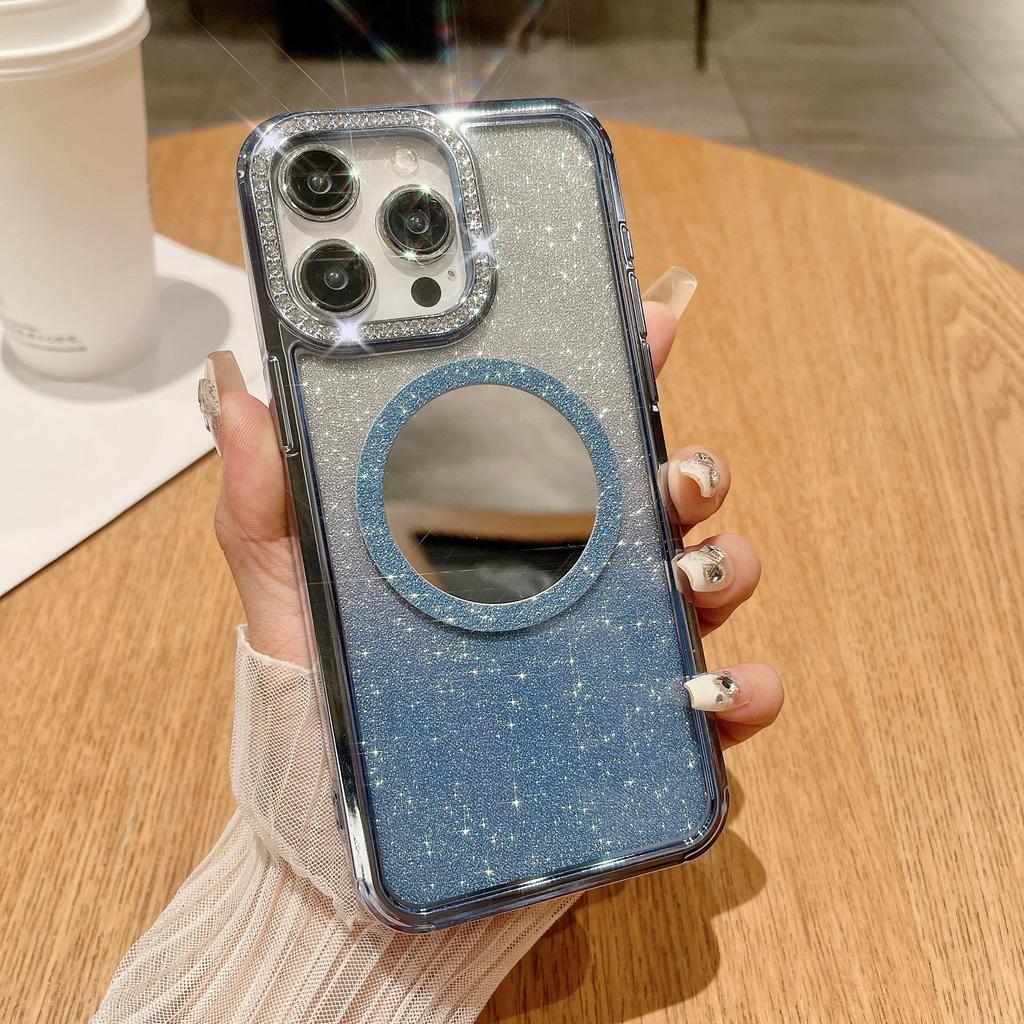 Роскошный Водяной Бриллиант Подходит для Чехлов для Телефона IPhone15, Apple 14Promax Зеркальный Магнитное Притяжение 13 Градиентный Блестящий Жесткий Чехол